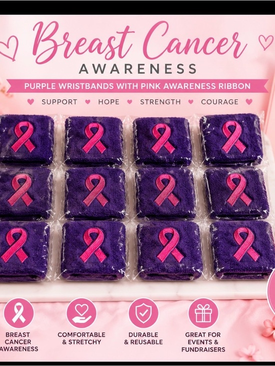 breast Cancer Awareness Other - Purple Wristbands with Pink Awareness Ribbon